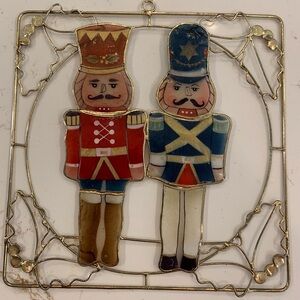 Nutcracker Stained Glass Capiz Shell Mini Hangable Holiday Decor 6.5” x 6.5”